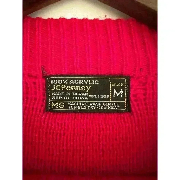 VTG JCPenney Womens M Fair Isle Nordic Crewneck Sweater Red 70 Grannycore Grunge - Picture 5 of 9